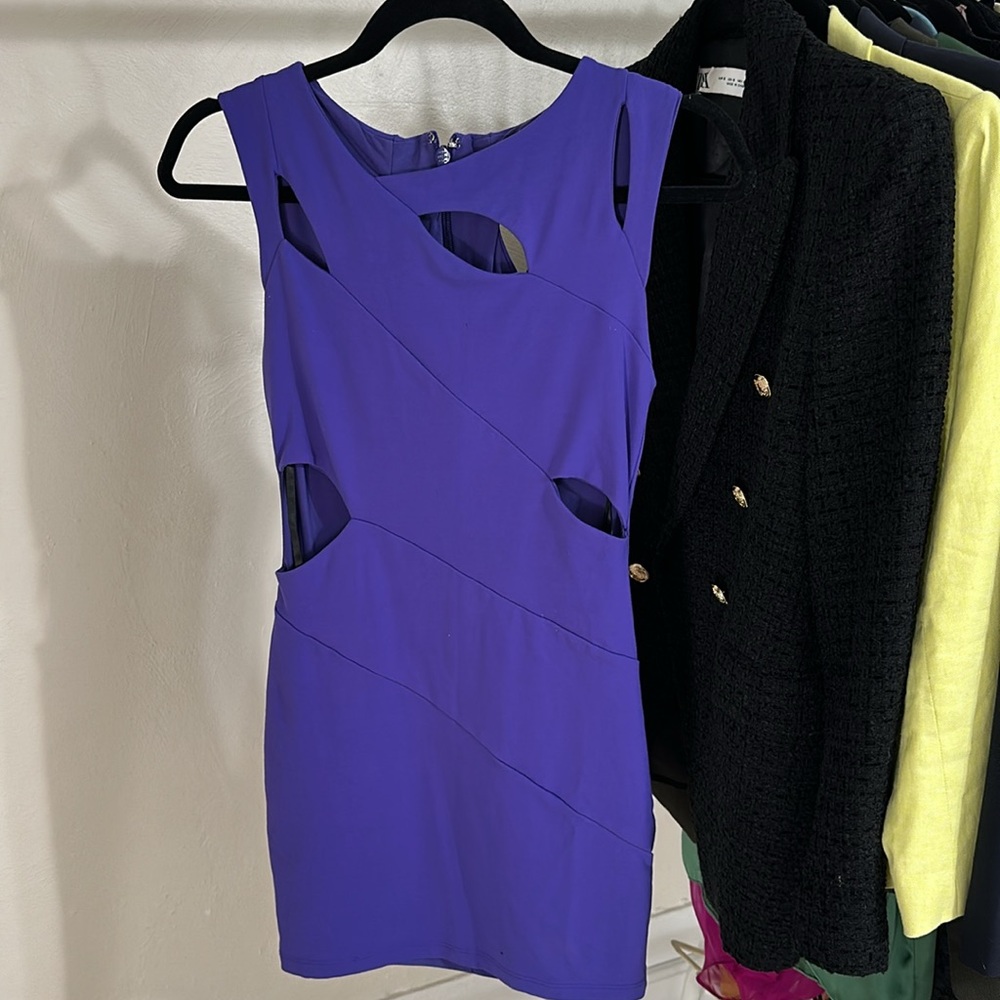 BEBE Purple Cutout Mini Dress